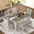 6 Pieces Wooden Dining Table Set with 4 Upholstered Chairs and Bench C989