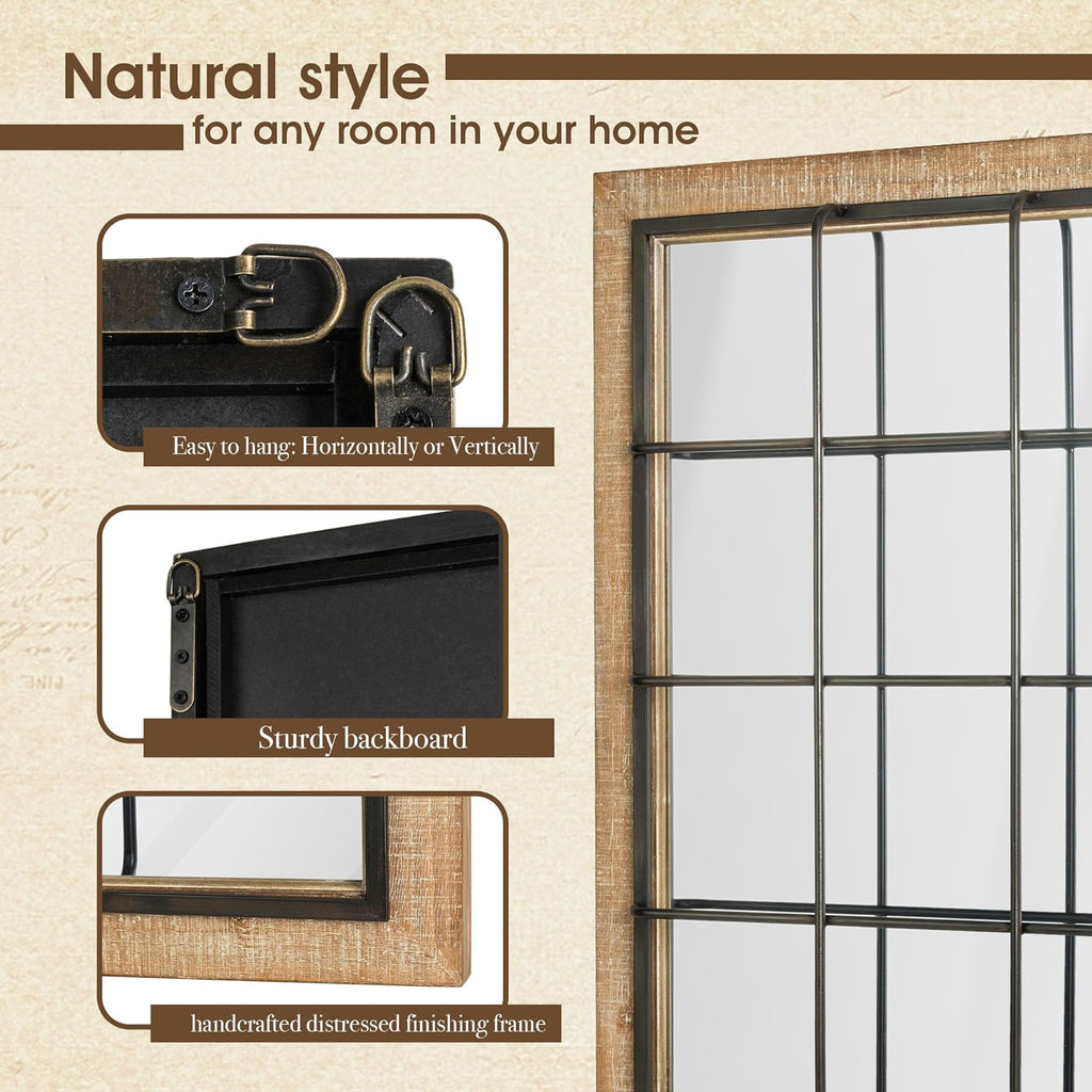 Windowpane Wall Mirror 24'' x 32'' Rectangle Wood Metal Frame J684661