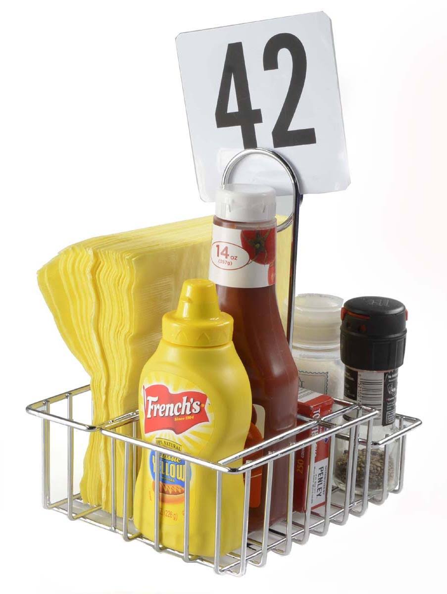 Silver Wire Condiment Caddy with Sign Clip and 4 Compartments N7290