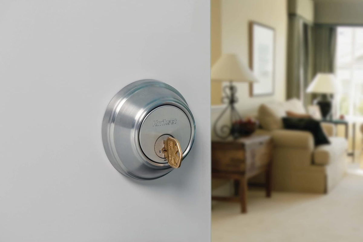 Single Cylinder Satin Nickel Deadbolt with SmartKey F654