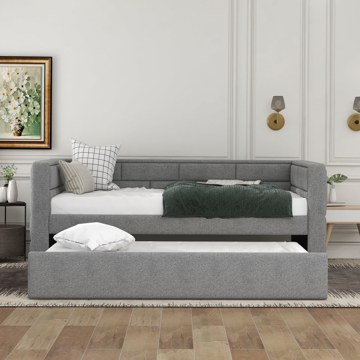 Pull Out Full Size Upholstered Sofa Bed with Rollers Z511390