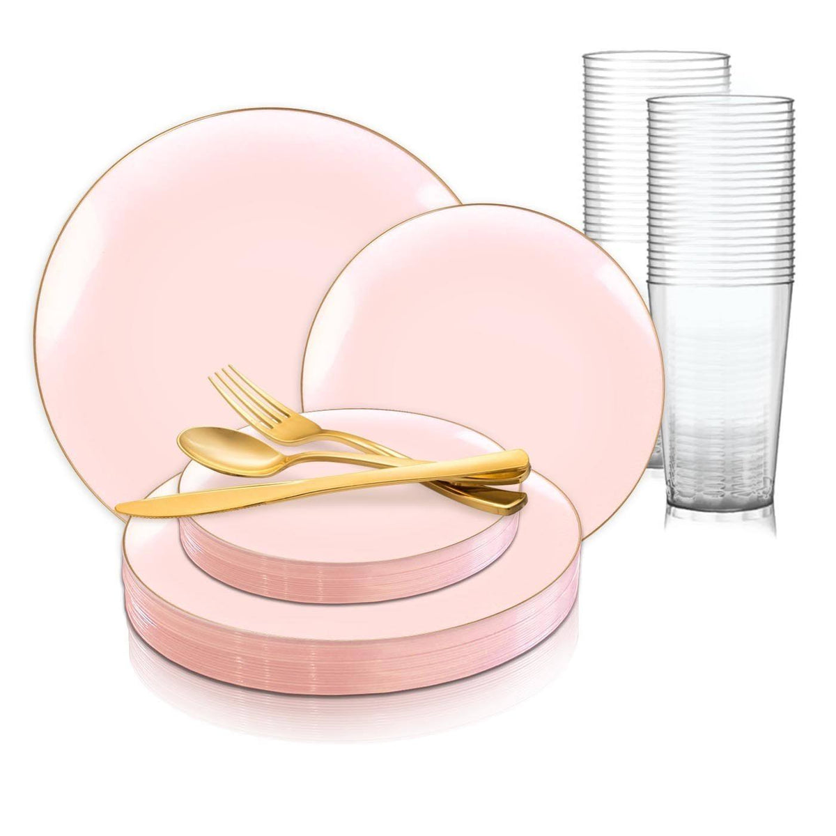 Pink with Gold Disposable Plastic Wedding Value Set E1324