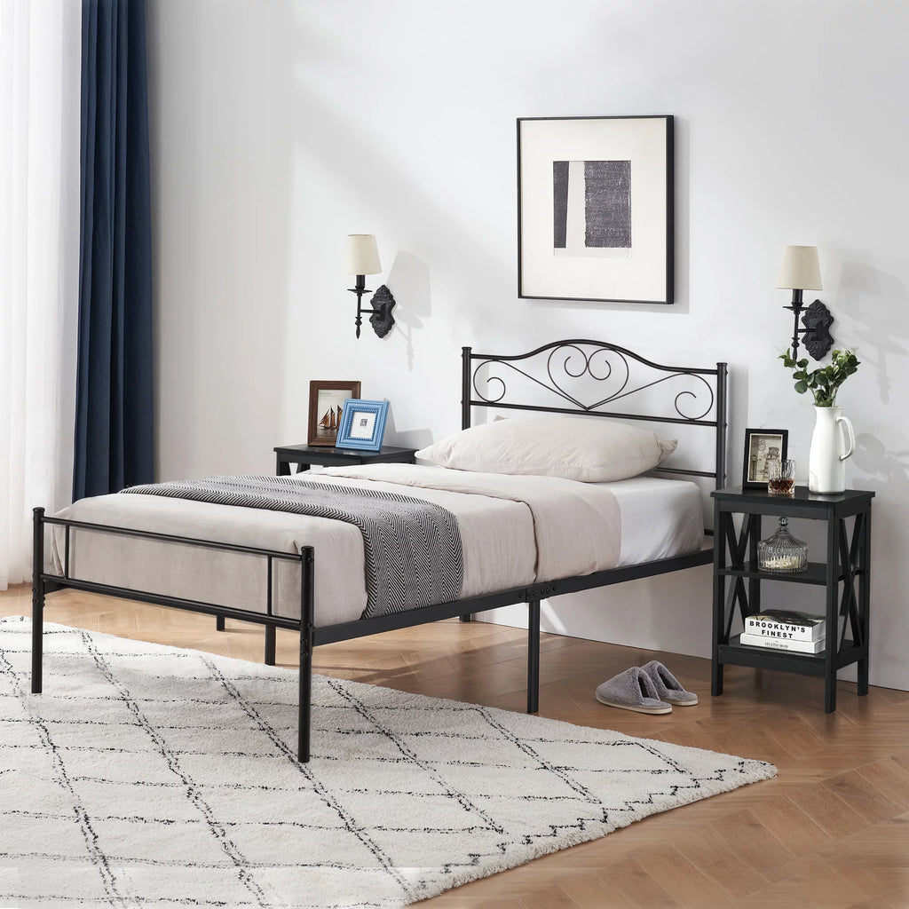3-Piece Bedroom Set Metal Bed Frame and 2 Nightstand U184