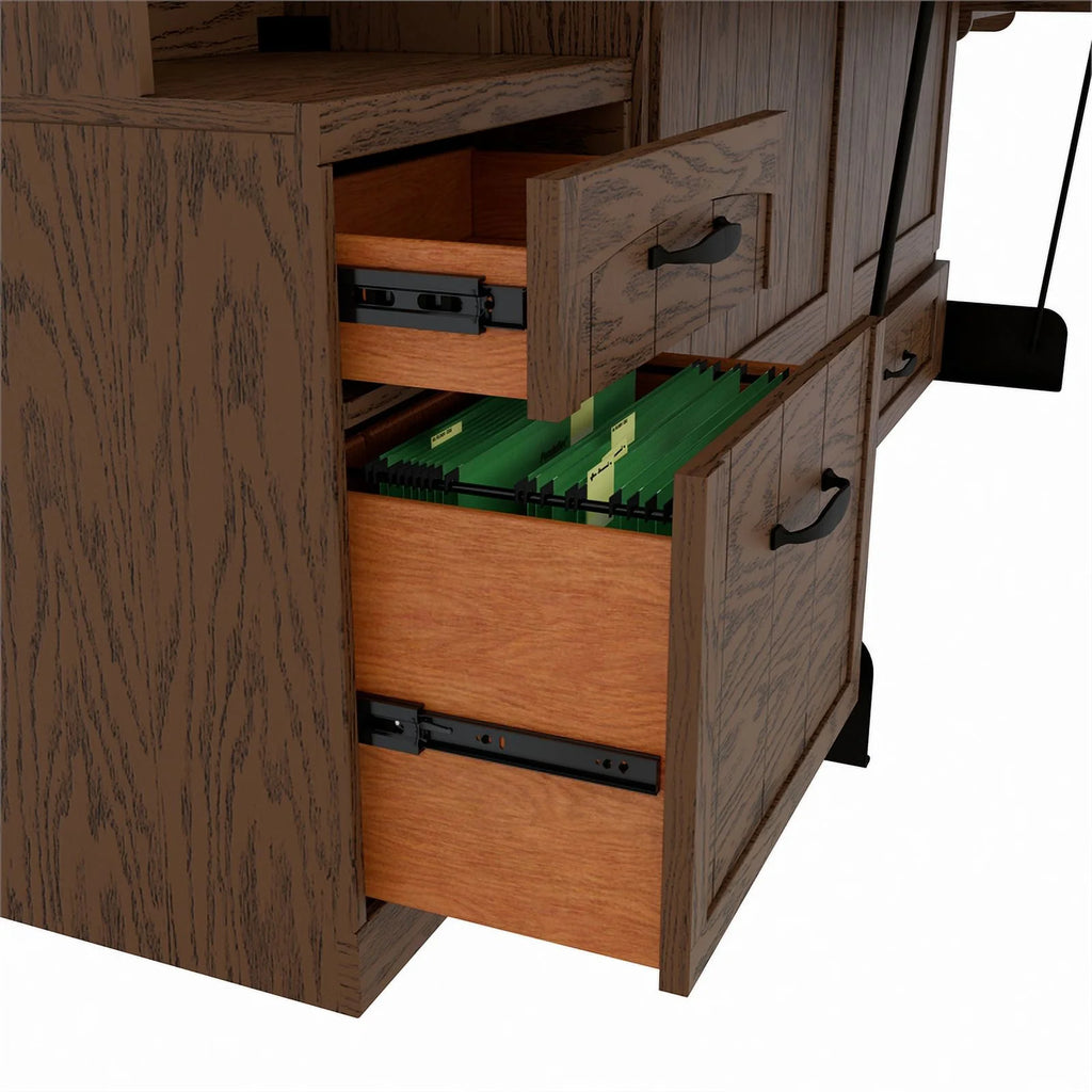 Brown Wood Queen Murphy Wall Desk Bed with Shelf Storage I859389