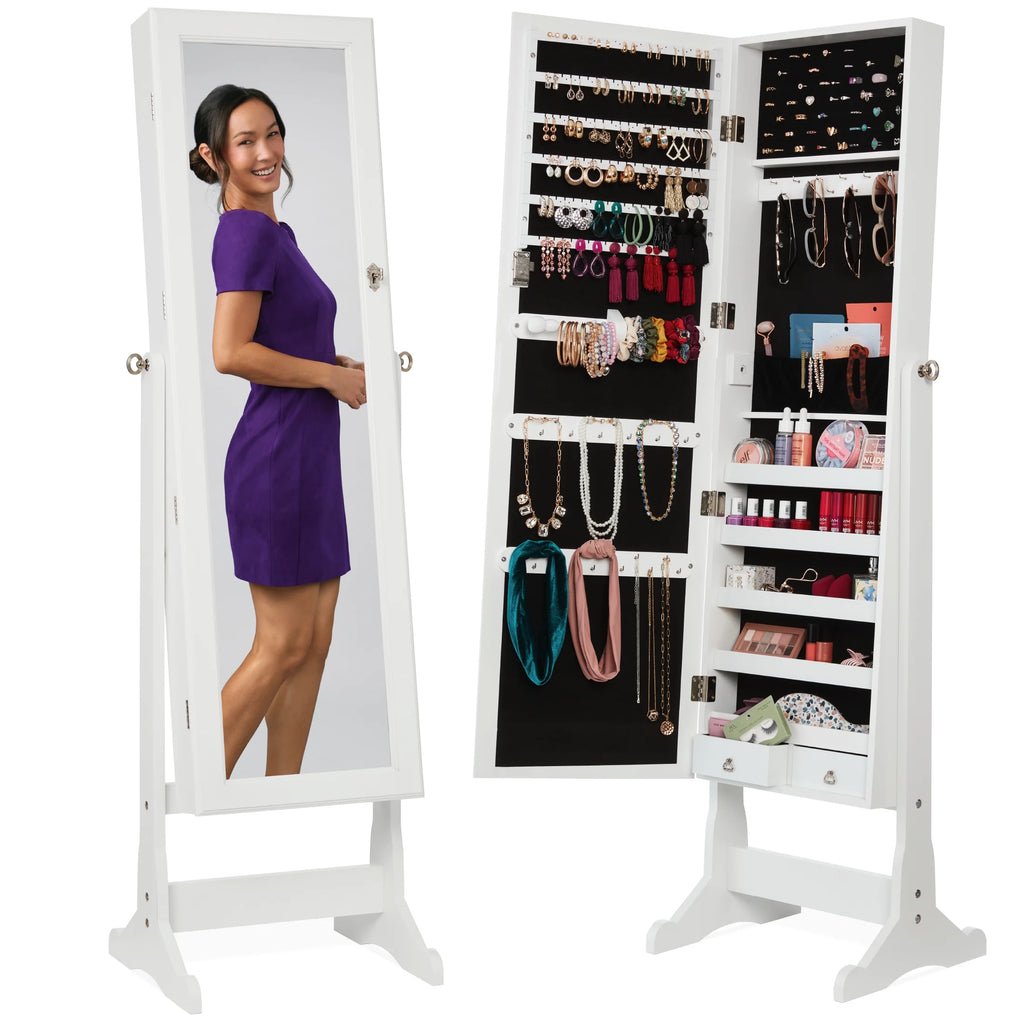 White Velvet Jewelry Armoire Cabinet A193064