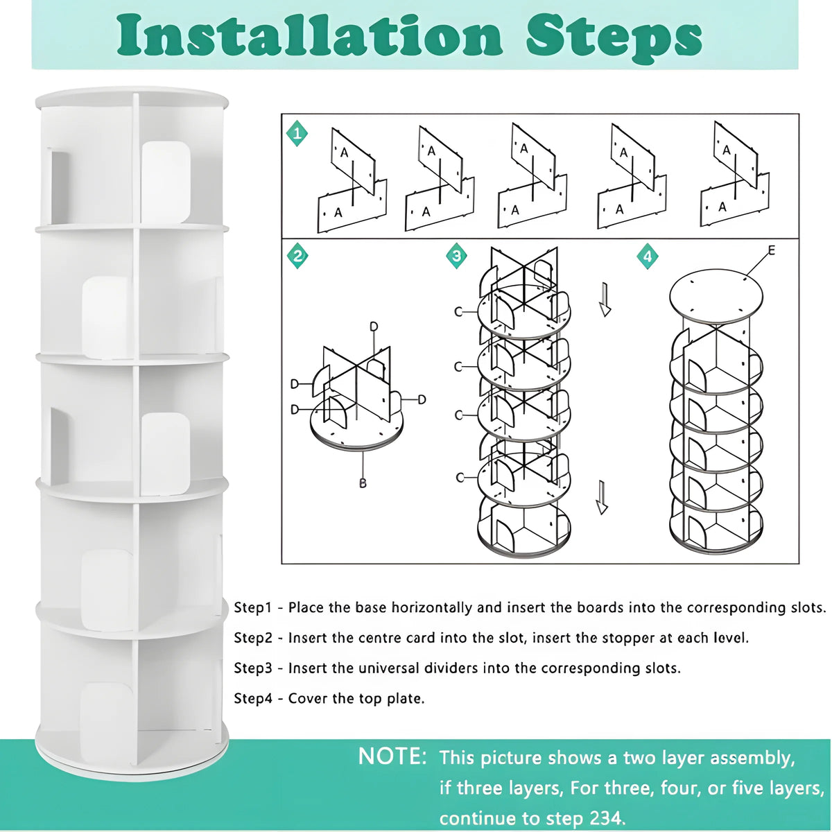 5 Tier 360° Rotating White Wood Bookshelf S385