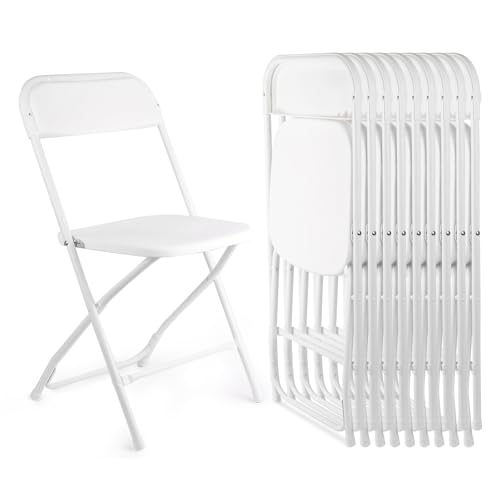10 Pack White Plastic Folding Chairs 400lbs Capacity F904