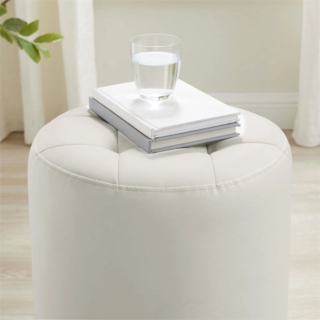 White Faux Leather Round Swivel Ottoman O459