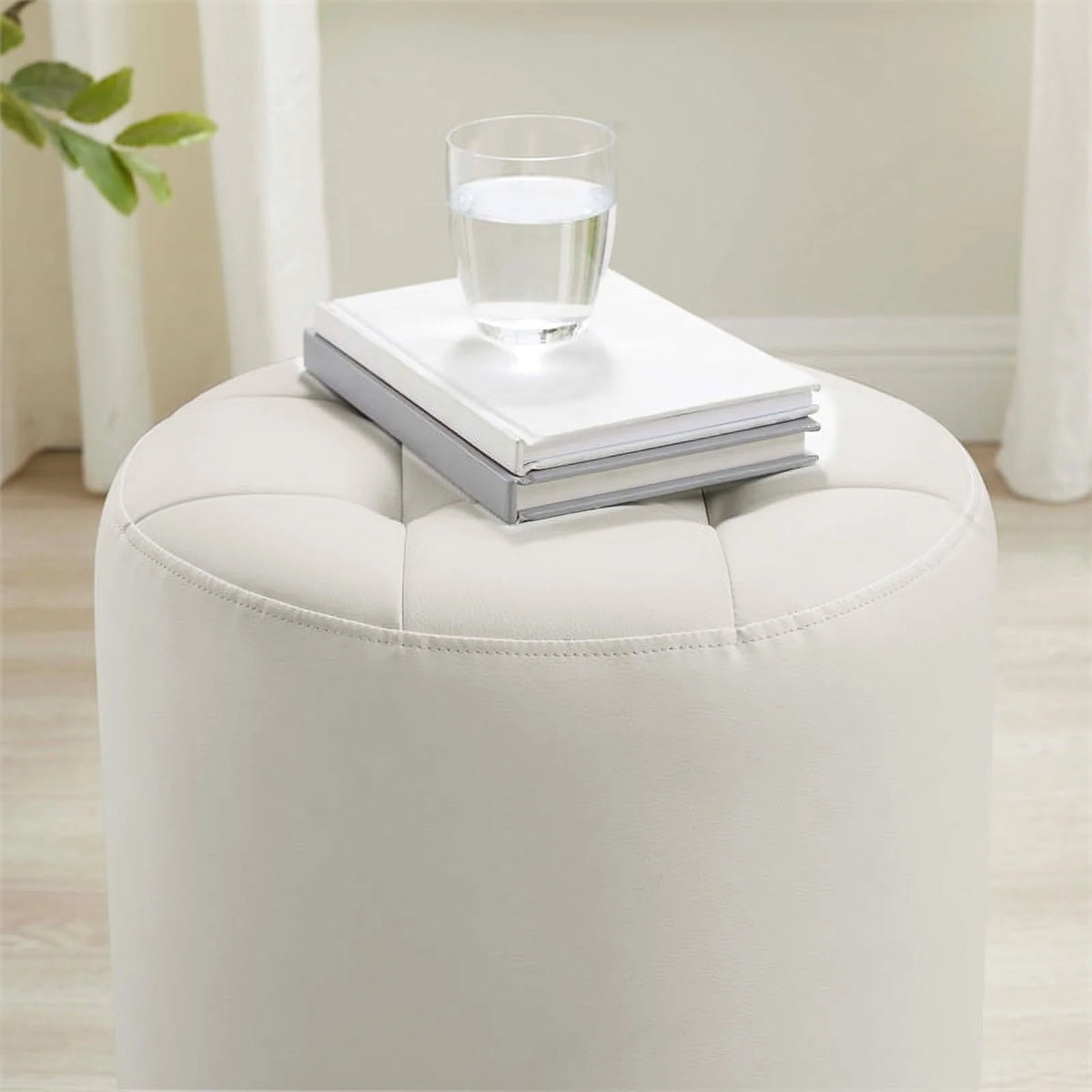 White Faux Leather Round Swivel Ottoman O459