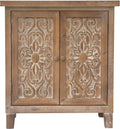 Rustic Solid Wood Storage Cabinet with Carved Doors A61700