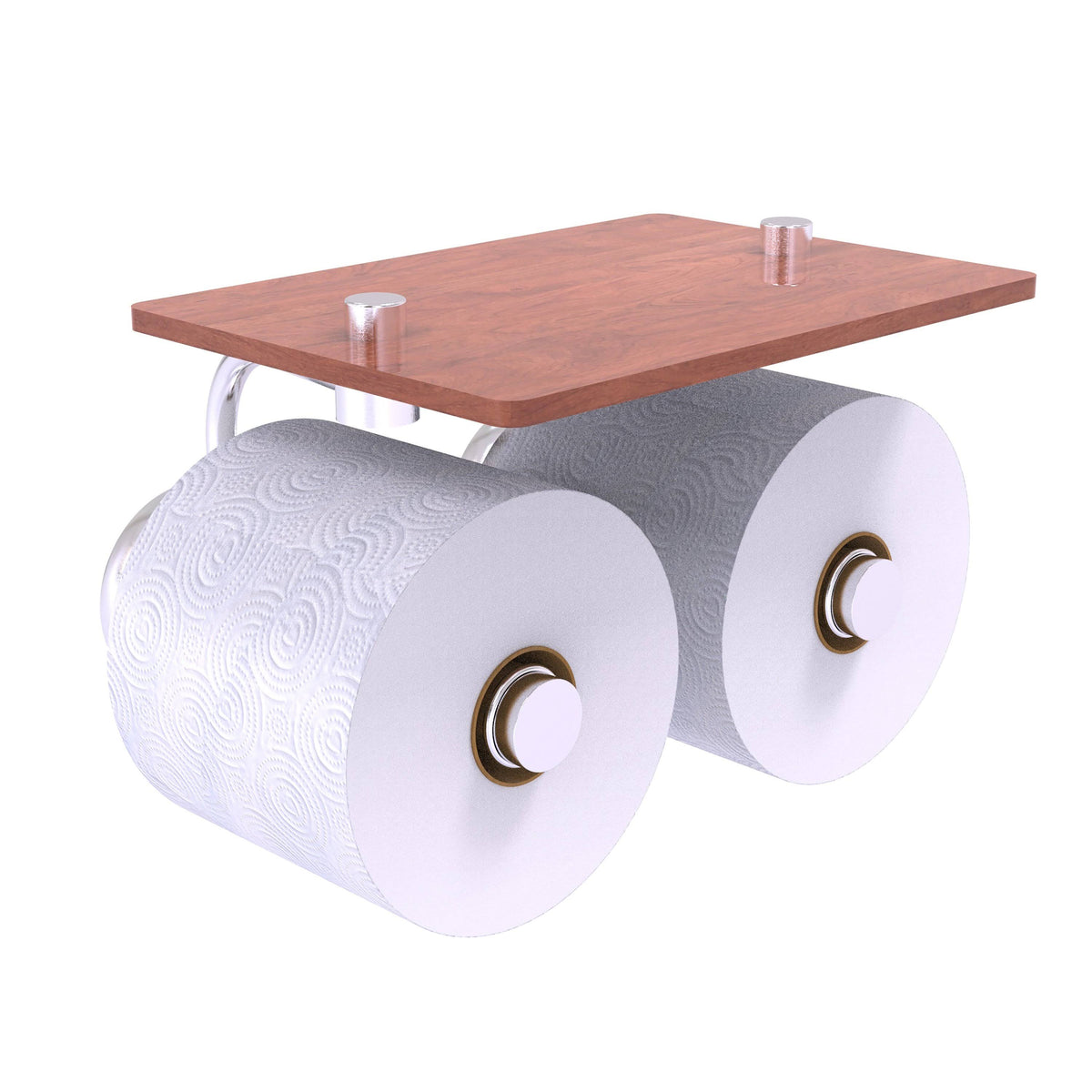 Satin Chrome Wall Mount Toilet Paper Holder with Wood Shelf Q5431