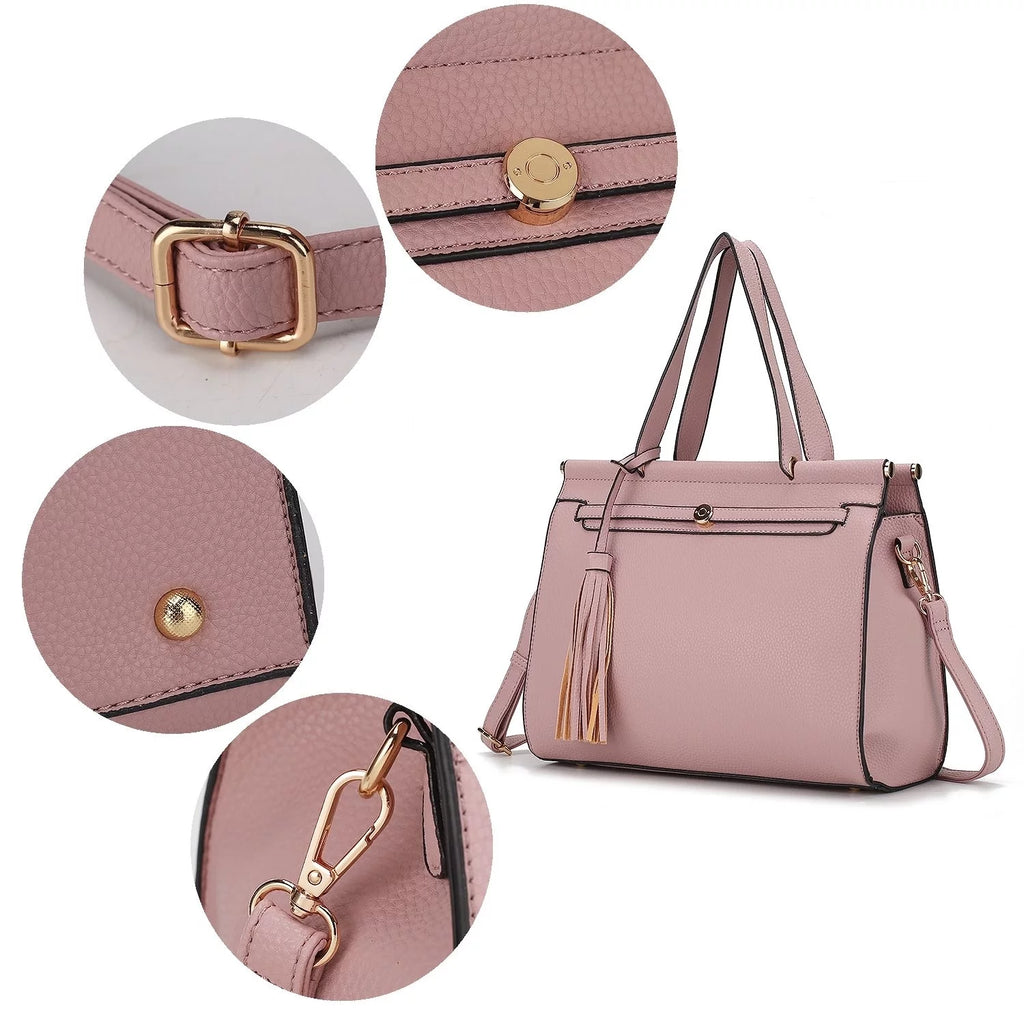 Black Vegan Leather Satchel Handbag & Wallet 2-Piece Set A9509