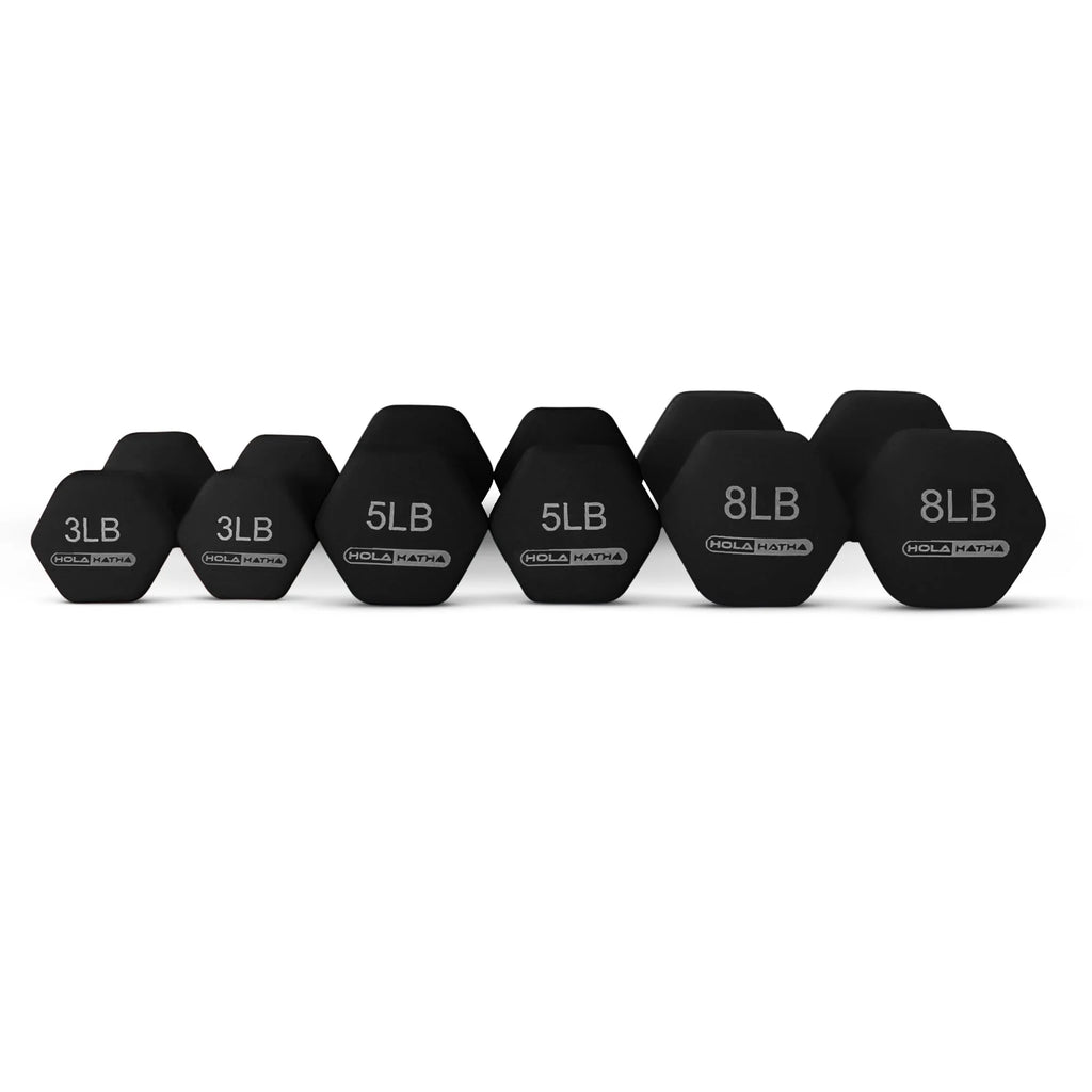 3, 5, and 8 Pound Dumbbell Hand Weight Set with Storage Rack, Black N30019