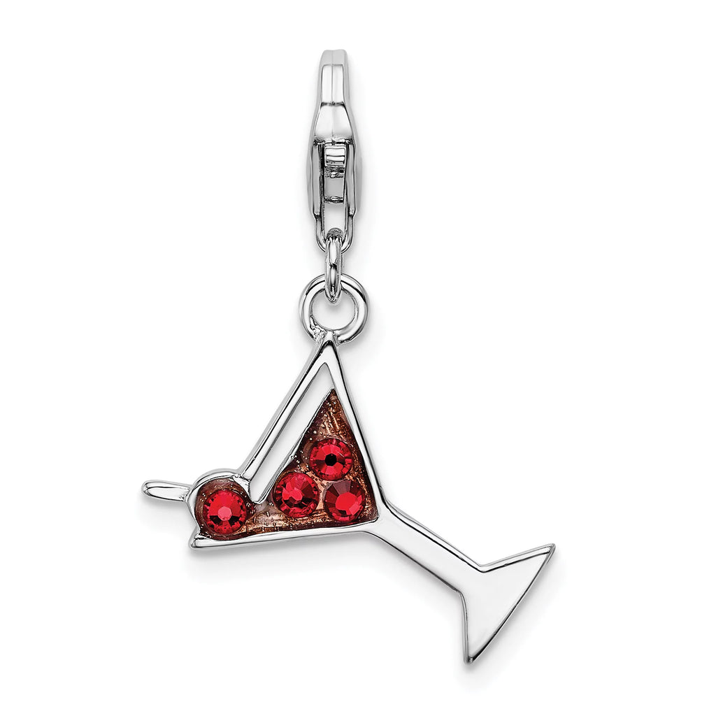Sterling Silver Red Crystal Martini Glass Charm Necklace 18'' C68614