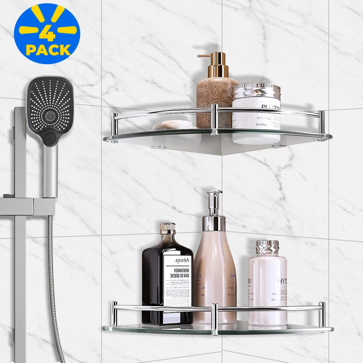 4 Pack Tempered Glass Floating Wall Shelves L9071