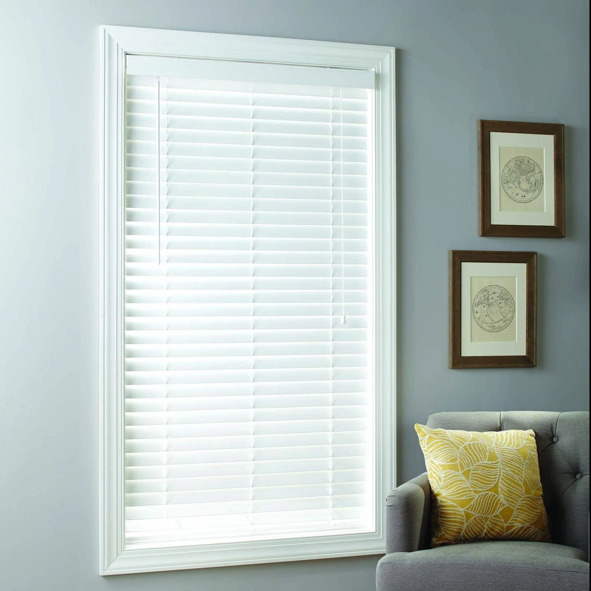 2" Cordless Faux Wood Horizontal Blinds, White, 47x64 Z63517