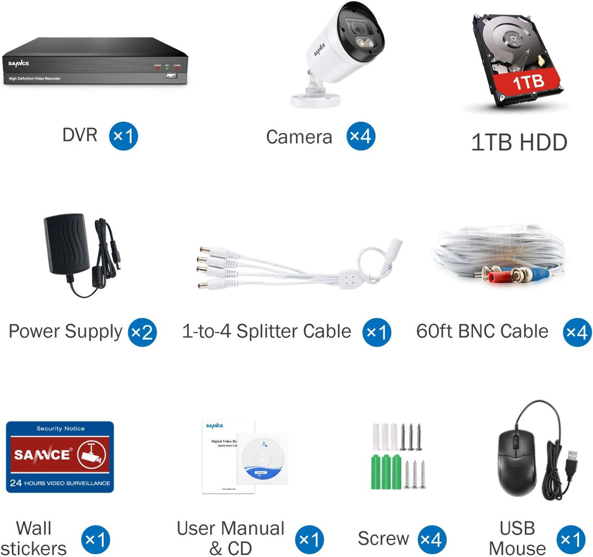 8CH 5MP-N Wired CCTV Camera System with 4x1080P Outdoor Cameras and 1TB Hard Drive E8559