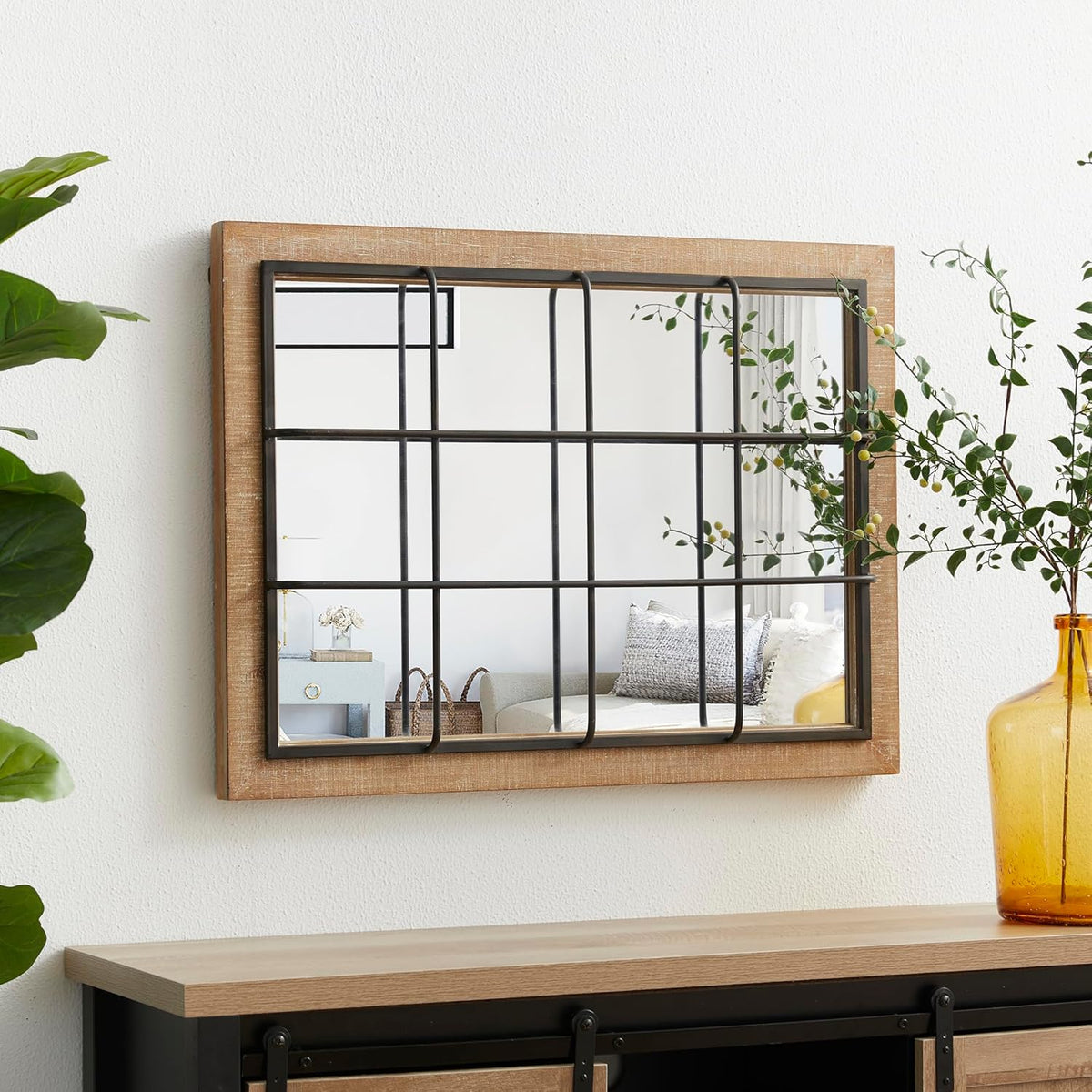 Windowpane Wall Mirror 24'' x 32'' Rectangle Wood Metal Frame J684661