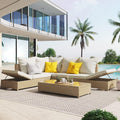 3-Piece PE Rattan Wicker Sectional Sofa Set with Tempered Glass Table E612