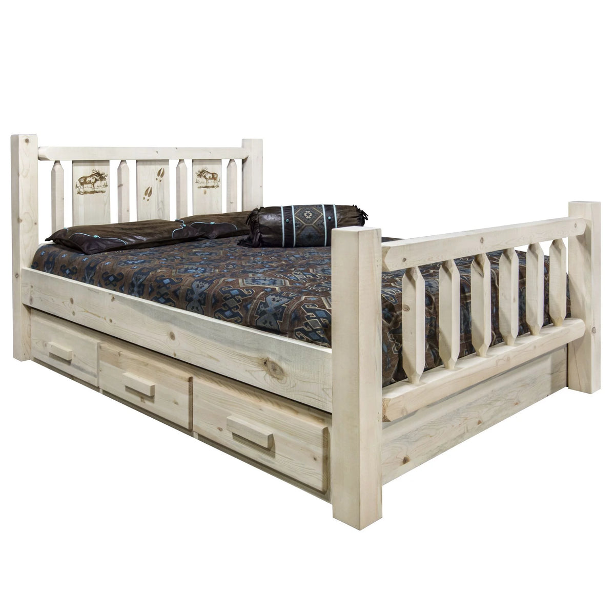 Full Storage Bed with Laser Engraved Moose Design F5296