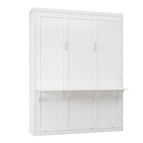 White 61.5-inch Wood Folding Wall Bed with Desk C3584