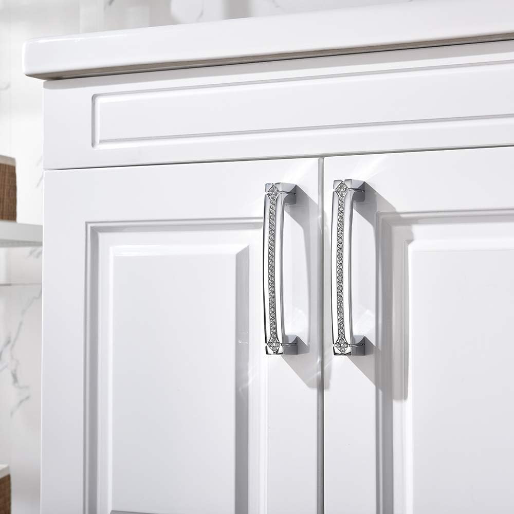Polished Chrome Cabinet Hardware Handles 8 Pack 128mm Hole Center E146