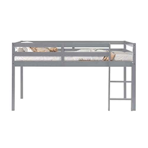 Solid Wood Twin Size Loft Bed with Ladders and Guard Rails V450