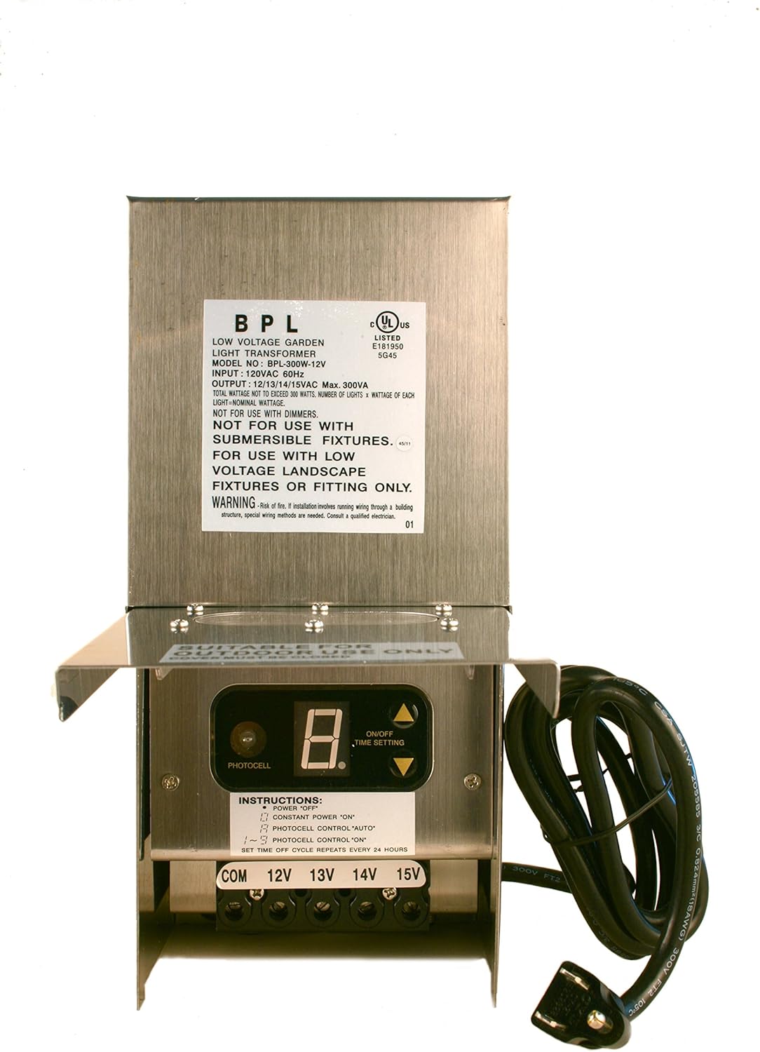 300W Multi Tap Low Voltage Landscape Lighting Transformer Stainless Steel A141081