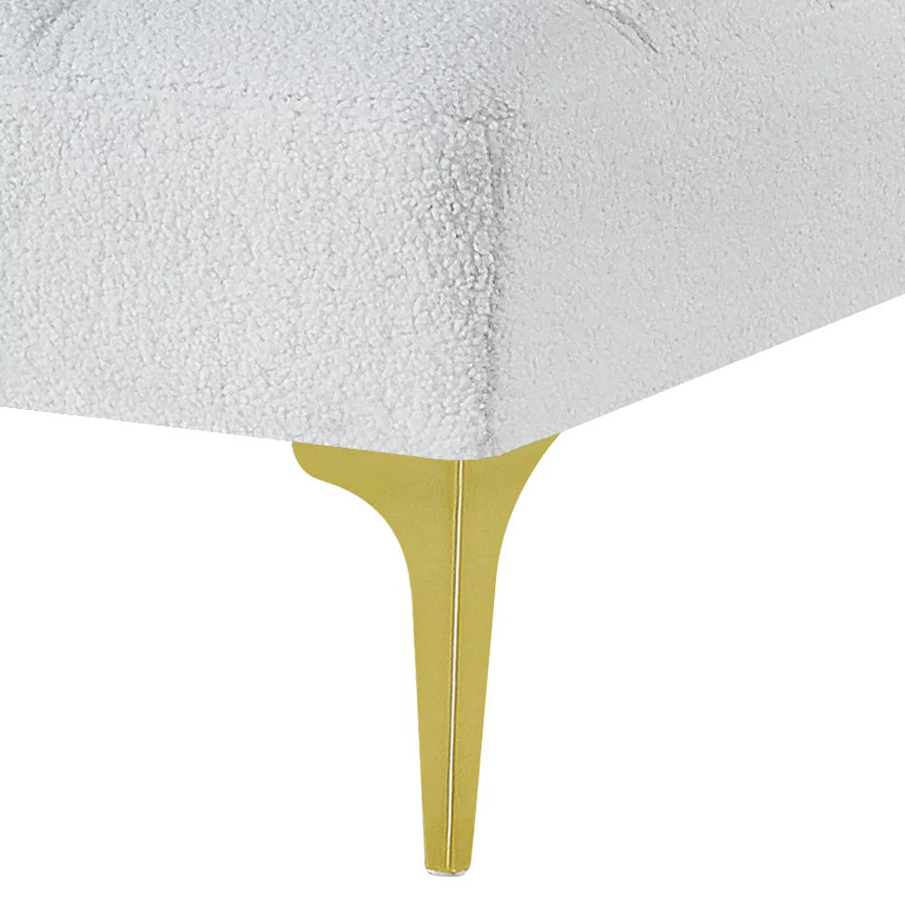 White Teddy Fabric Upholstered Futon Sofa with Pillow and Gold Metal Legs O855141
