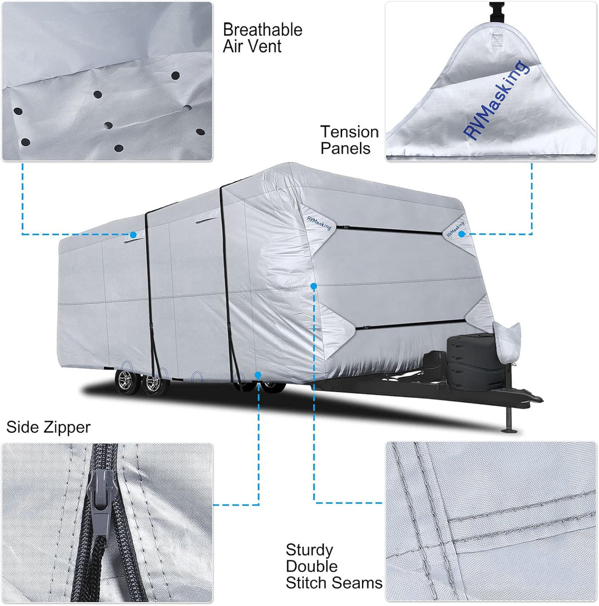 Rip-Stop RV Cover Waterproof Camper Cover with Gutter Covers Q633963