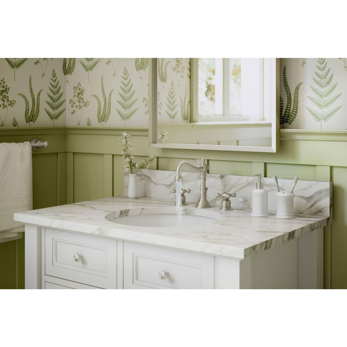 Satin Nickel 1.5 GPM Widespread Bathroom Faucet with Pop-Up Drain Assembly T4387