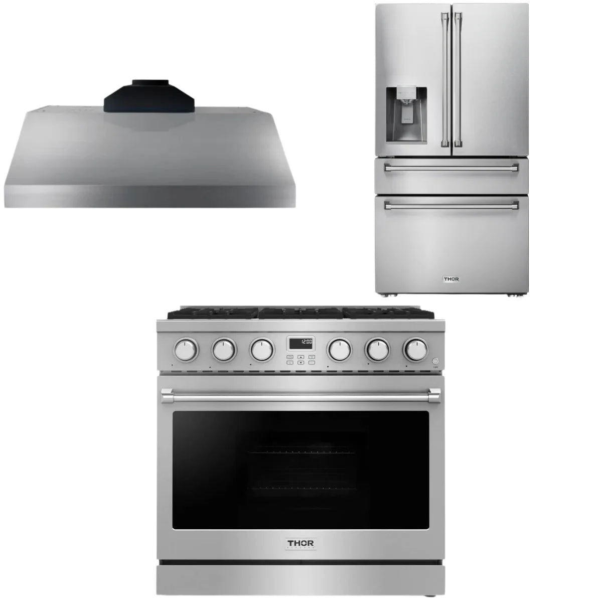 36 Gas Range, Range Hood and Refrigerator F75314