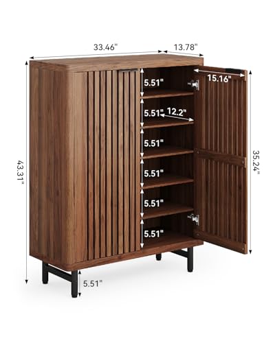 6-Tier Wooden Shoe Cabinet with Doors and Adjustable Shelves E904417