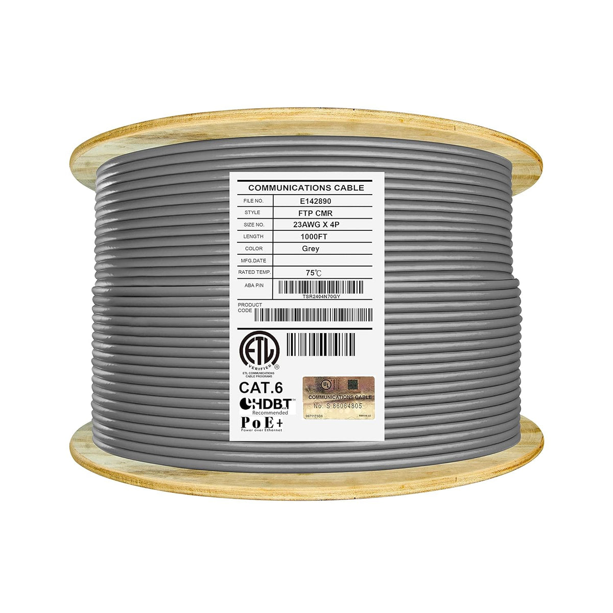 Cat6 Shielded Riser 1000ft F/UTP 23AWG Solid Bare Copper 550MHz Bulk Ethernet Cable Reel Orange I531