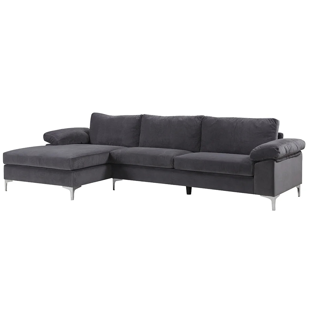 Grey Velvet Fabric Sectional Sofa Q1612