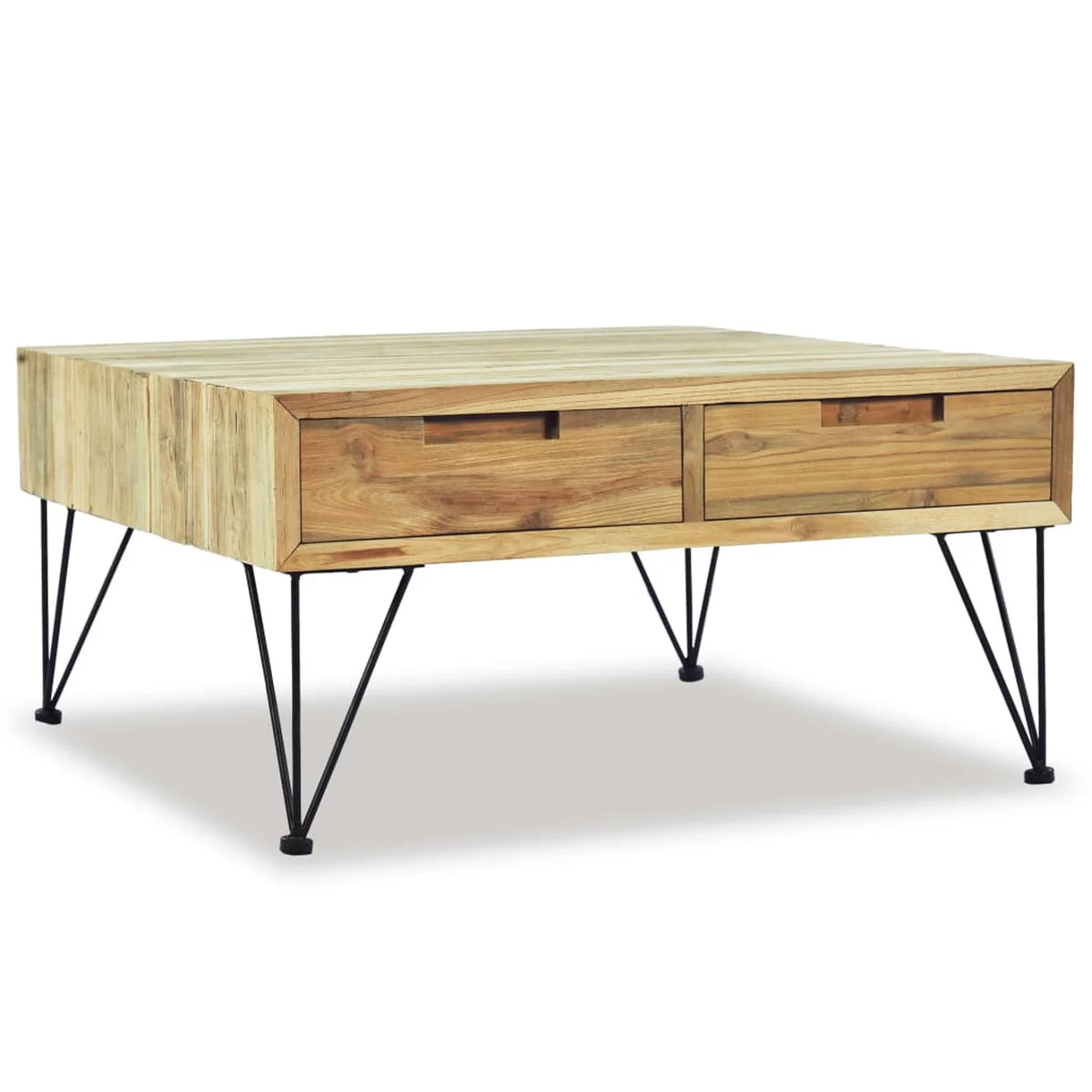 Coffee Table with 2 Storage Drawers Teak Wood Wrought Iron Legs E134083