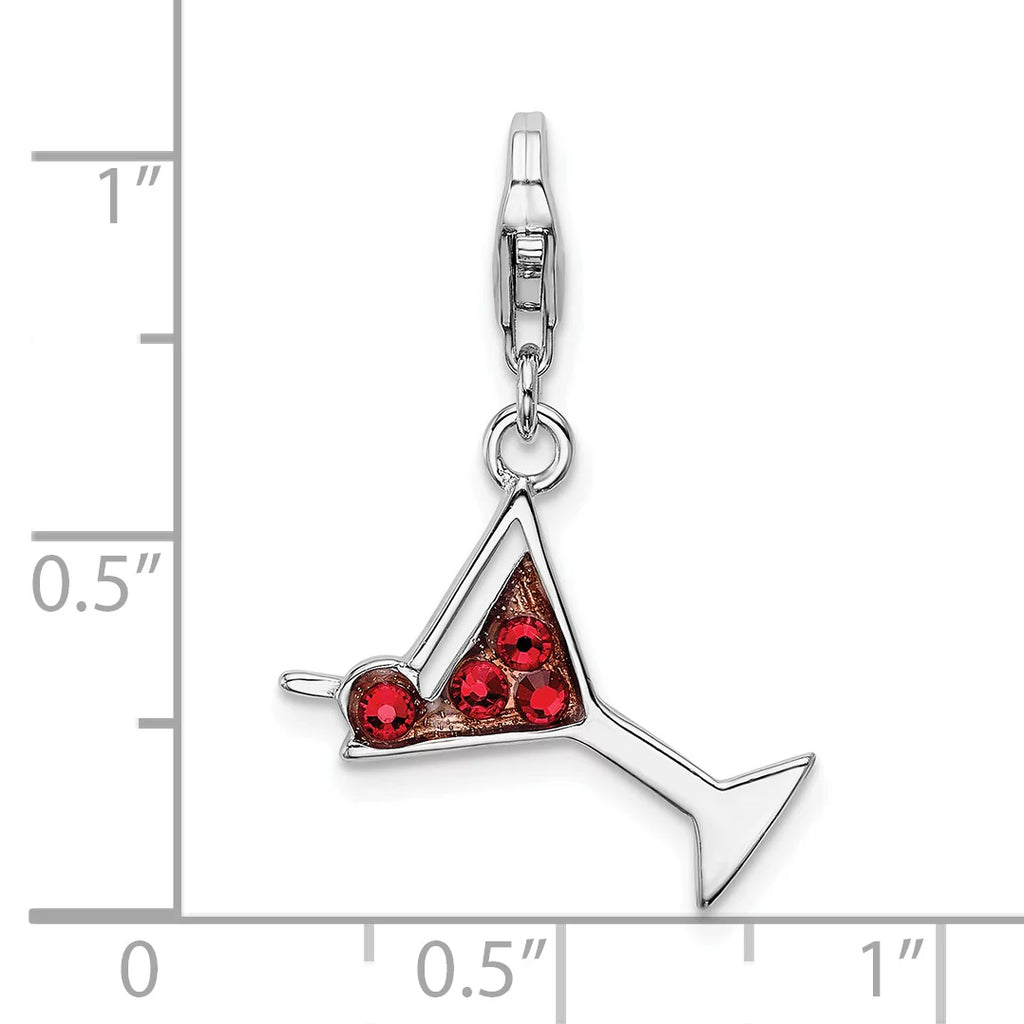 Sterling Silver Red Crystal Martini Glass Charm Necklace 18'' C68614