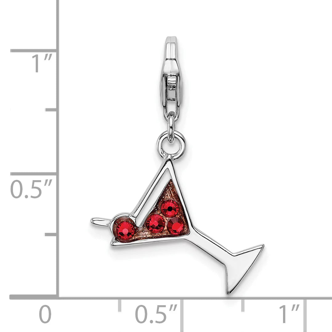Sterling Silver Red Crystal Martini Glass Charm Necklace 18'' C68614