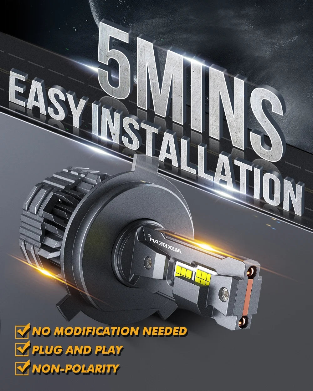 H4 LED Headlight Bulbs 6500K Cool White 2 Bulbs D9034