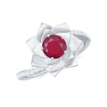 Natural Ruby Rose Floral Ring with Diamond - 1 CT, 925 Sterling Silver, US 4.00 L4308