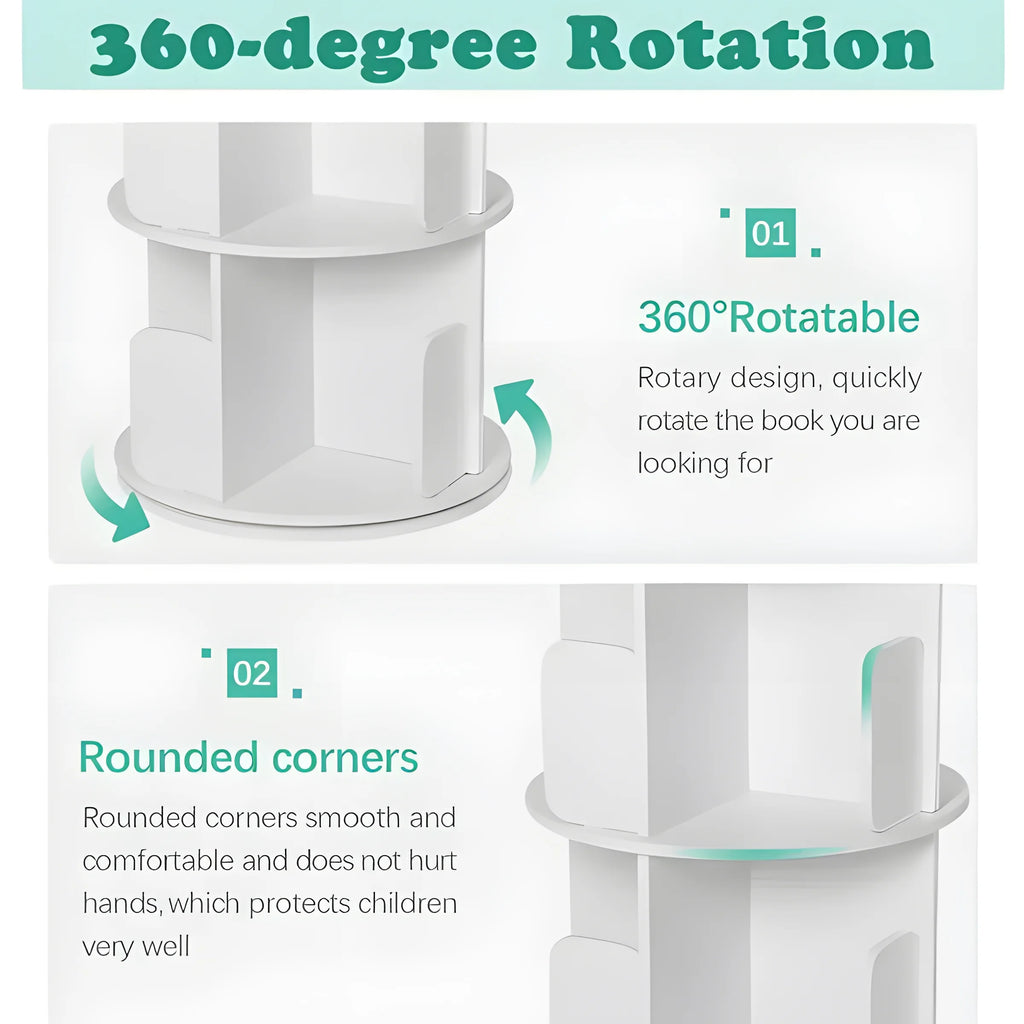 5 Tier 360° Rotating White Wood Bookshelf S385