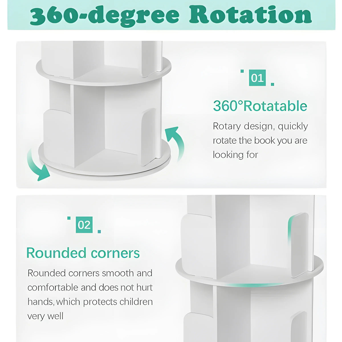 5 Tier 360° Rotating White Wood Bookshelf S385