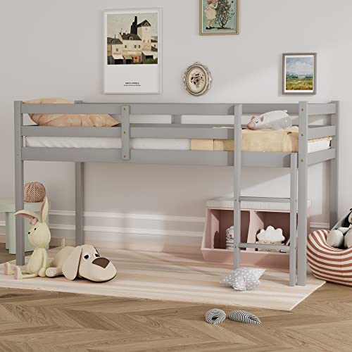 Solid Wood Twin Size Loft Bed with Ladders and Guard Rails V450