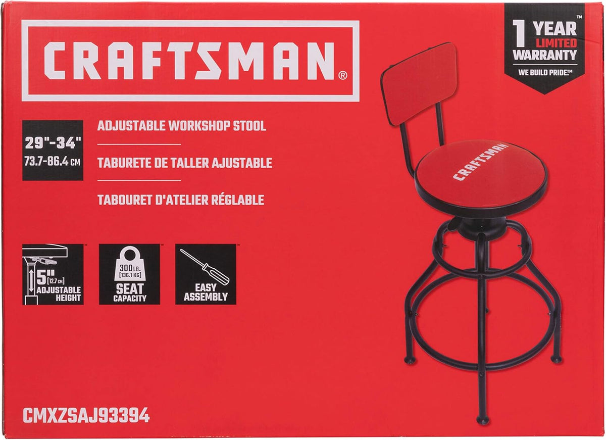 Adjustable Height Work Shop Stool with Padded Vinyl Seat P77149