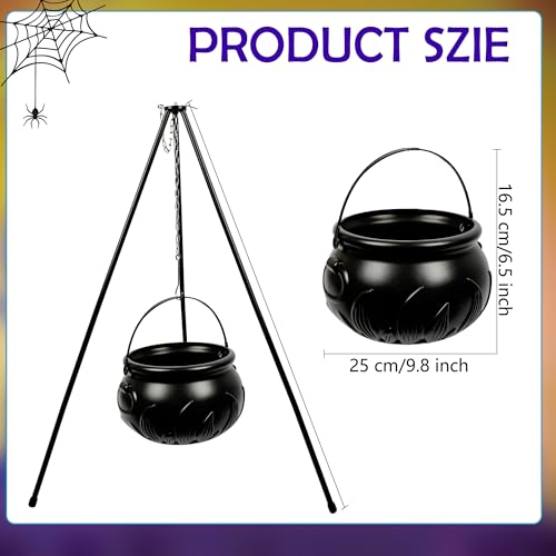 Large Plastic Black Cauldron with String Lights V382459