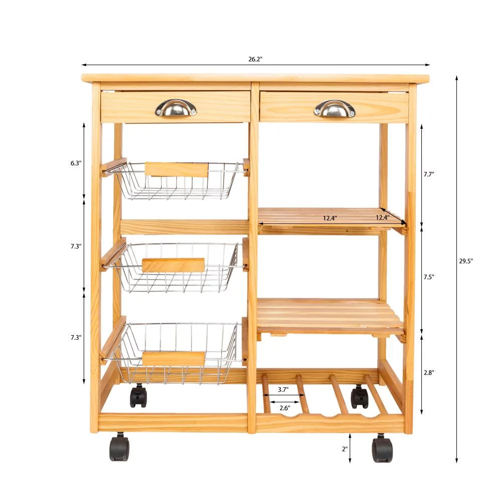 Rolling Wood Kitchen Cart with Drawers B171948