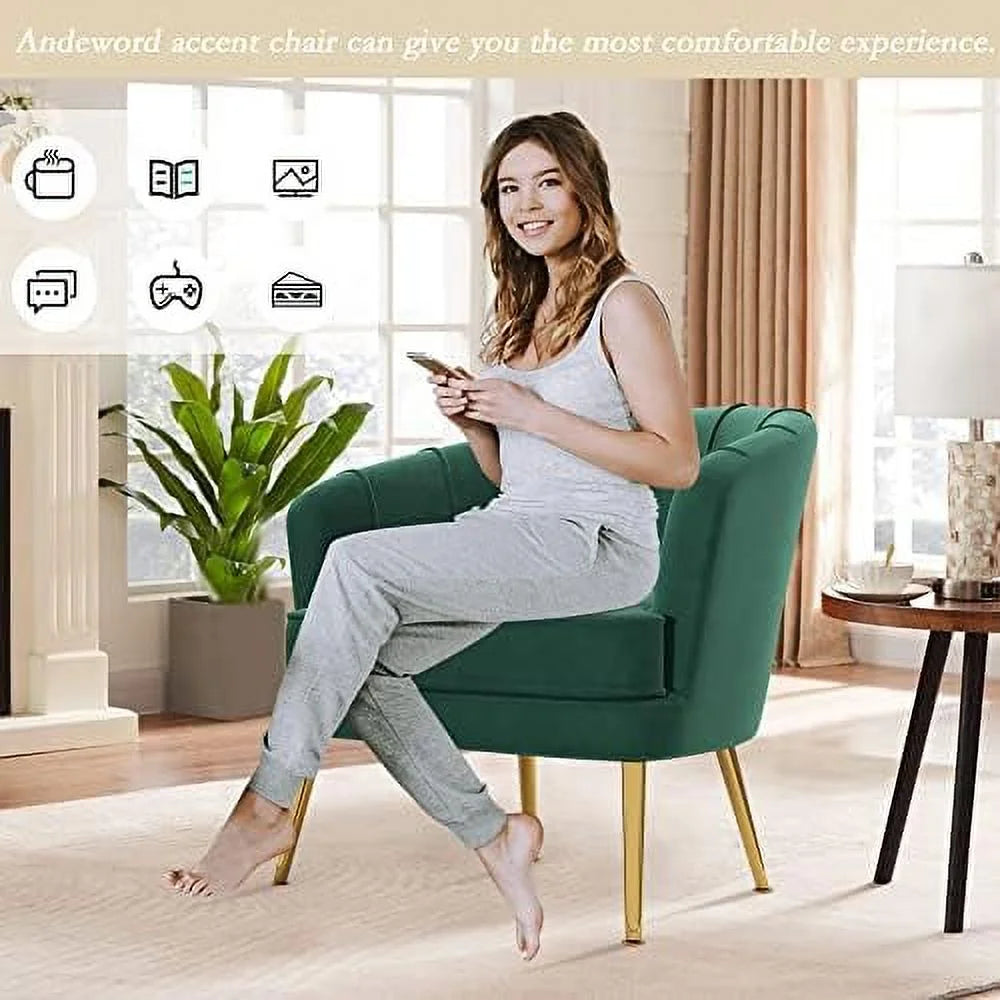 Green Velvet Accent Chair with Golden Metal Legs Q41681