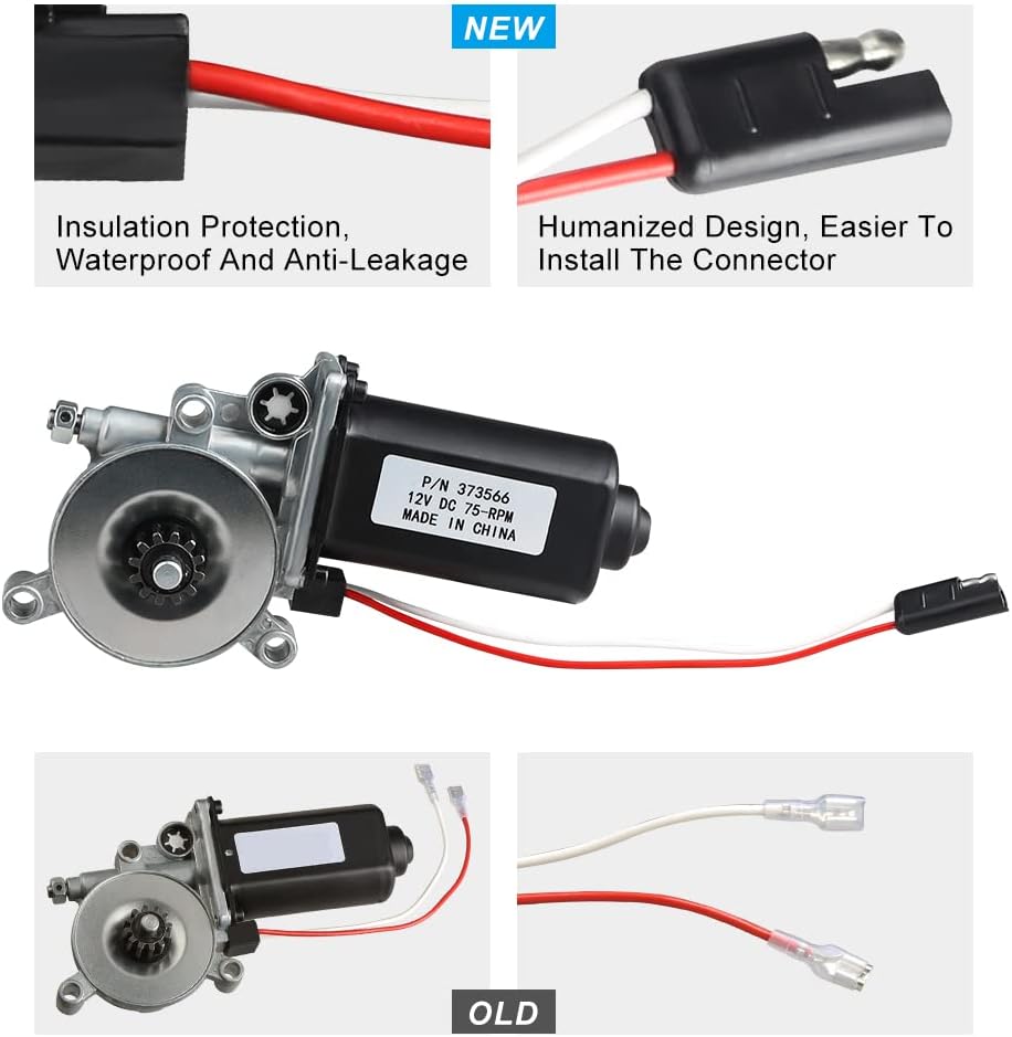 RV Awning Motor Replacement with Single 2-Way Connector, 12-Volt DC, 75-RPM E8110