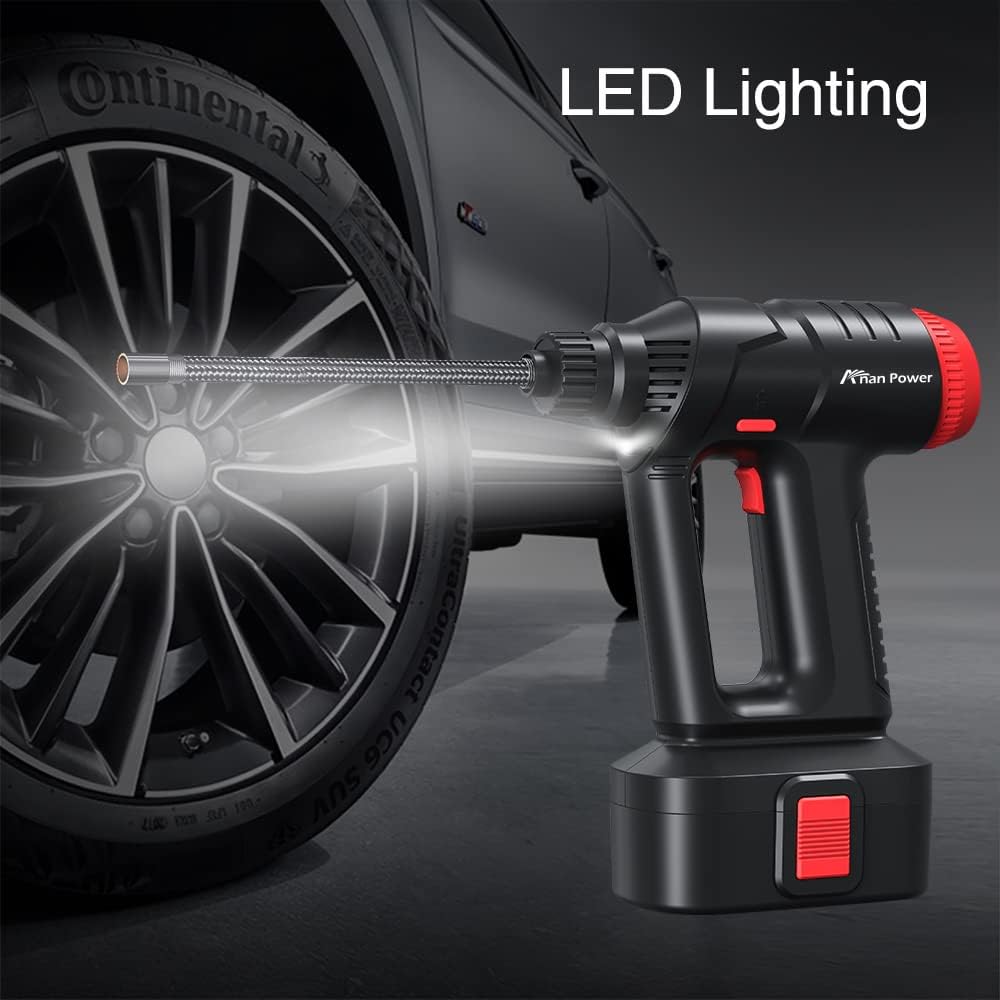 12V Cordless Car Tire Pump with Digital Pressure Gauge, LED Light, Rechargeable Battery Pack, Pack of 2 I911528