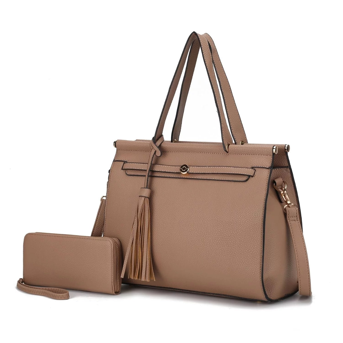 Black Vegan Leather Satchel Handbag & Wallet 2-Piece Set A9509